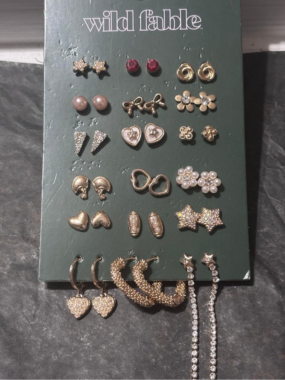 wild fable Gold and Pink Mixed Stud & Hoop Earring Set - Pearls & Rhinestones